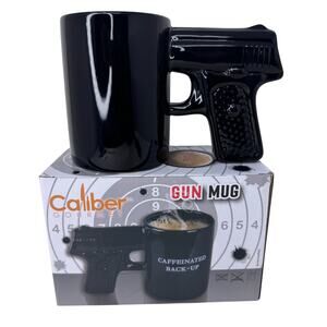 Caliber Creative Pistol Shaped Ceramic‎ Mug w/ 3D Thin Shell Relief Handle Black